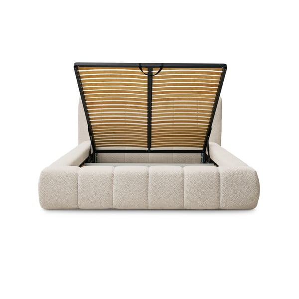 Béžová čalouněná dvoulůžková postel s úložným prostorem s roštem 140x190 cm Denali – Bobochic Paris-image-4