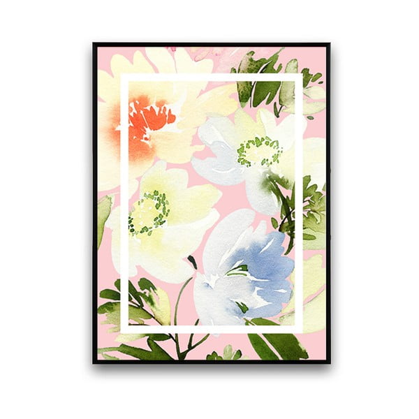 Plakát s květinami, světle růžové pozadí, 30 x 40 cm