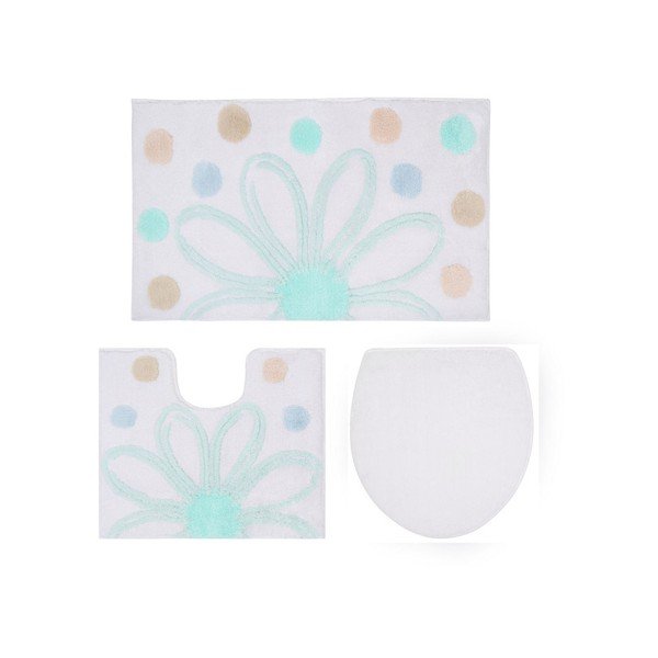 Set 2 koupelnových předložek a povlaku na záchodové prkénko Confetti Minty Alinda