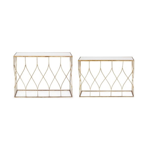 Konzolové stolky v sadě 2 ks se skleněnou deskou ve zlaté barvě 33x104 cm Elenor – Bizzotto-image-4
