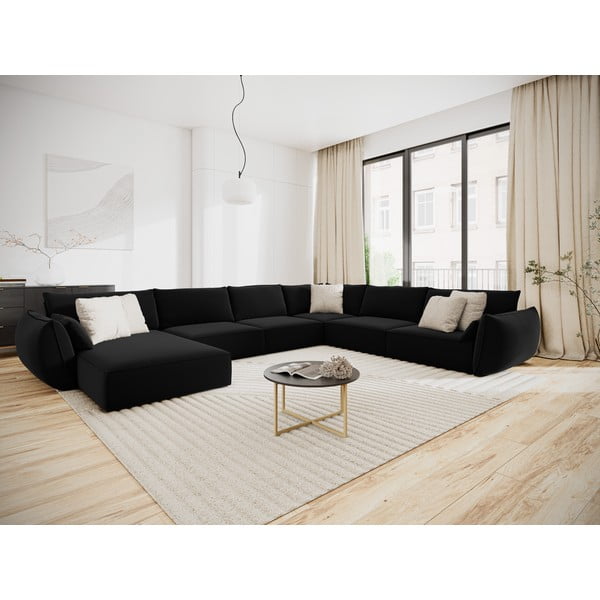 Černá sametová rohová pohovka (pravý roh/do "U") Vanda – Mazzini Sofas-image-1