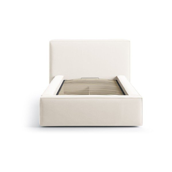 Krémová čalouněná jednolůžková postel s úložným prostorem s roštem 90x200 cm Jodie – Micadoni -image-3