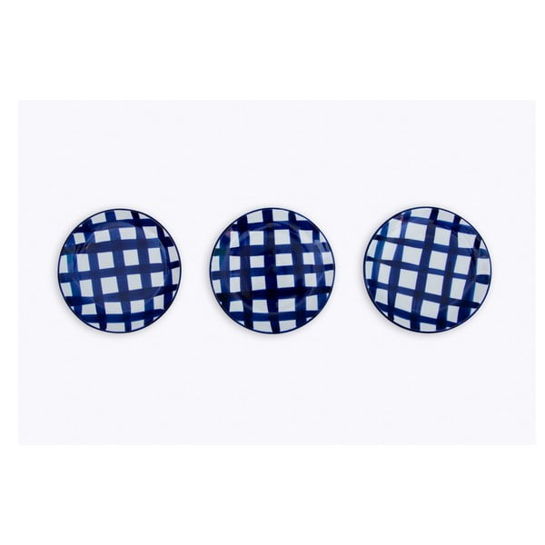 Sada 3 dezertních keramických talířů Madre Selva Blue Lines, ø 18 cm