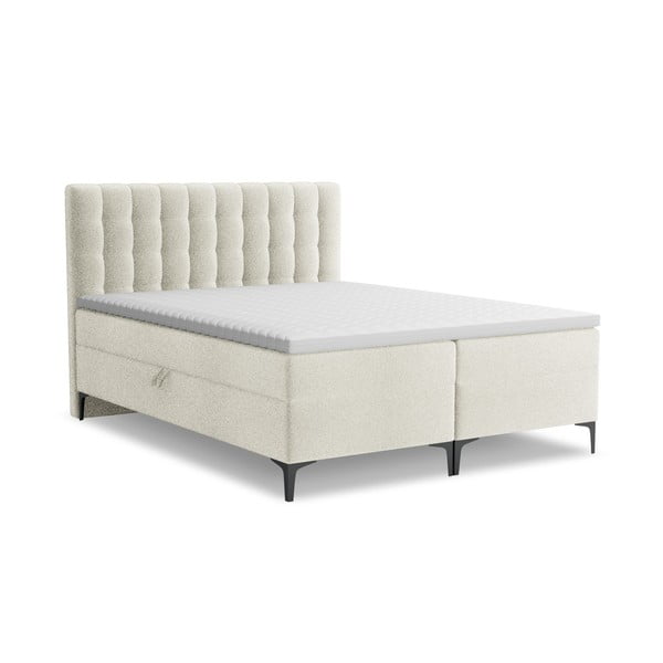 Béžová boxspring postel s úložným prostorem 160x200 cm Puhala – Makamii