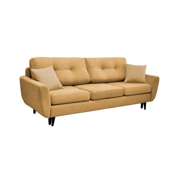 Žlutá trojmístná rozkládací pohovka s černými nohami Mazzini Sofas Jasmin-image-4