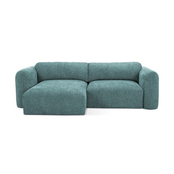 Modrá žinylková rozkládací/s úložným prostorem rohová pohovka (levý roh/s lenoškou) Mele – Makamii