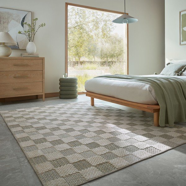 Zelený pratelný koberec s příměsí bavlny 155x230 cm Muted Checkerboard – Flair Rugs-image-3