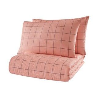 Růžový přehoz přes postel se 2 povlaky na polštář z ranforce bavlny Mijolnir Piga, 225 x 240 cm