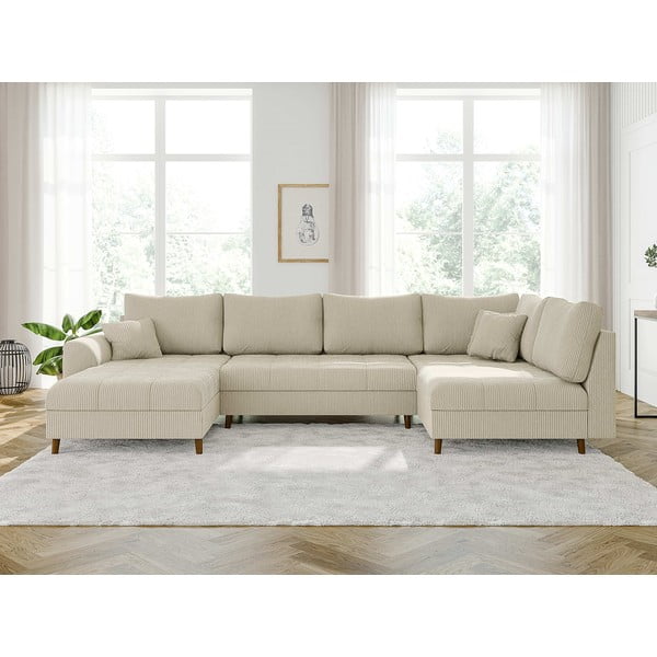 Krémová manšestrová rohová pohovka (levý roh/do "U") Ariella – Ropez-image-1