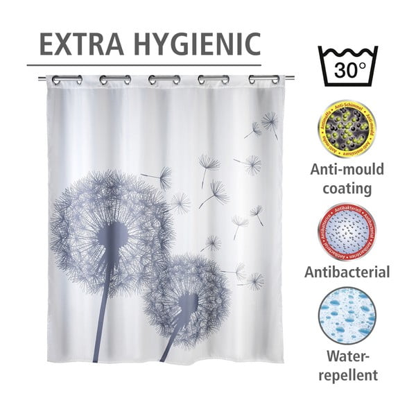 Bílý sprchový závěs s protiplísňovou povrchovou úpravou Wenko Dandelions, 180 x 200 cm-image-4