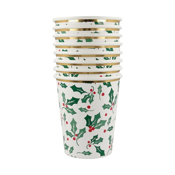 Papírové jednorázové kelímky v sadě  8 ks Holly Pattern – Meri Meri-image-2