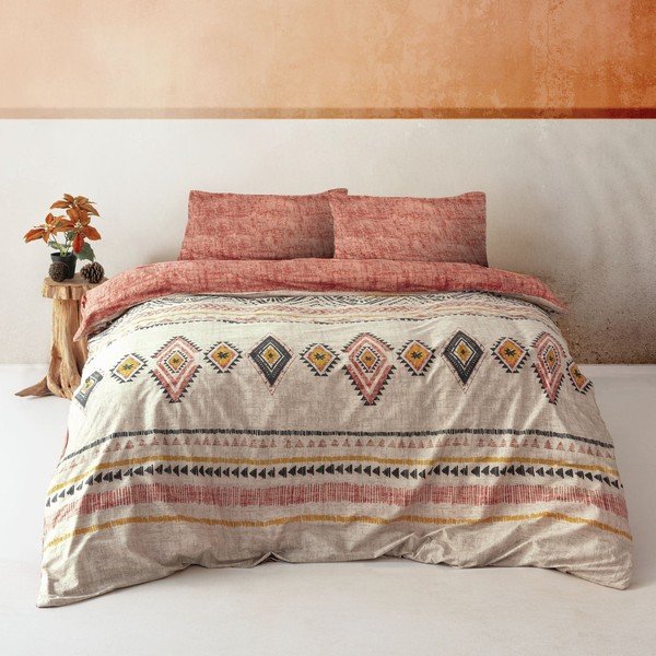 Prodloužené povlečení na dvoulůžko z bavlny Renforcé v cihlové a hnědé barvě 240x220 cm Felix – Mijolnir