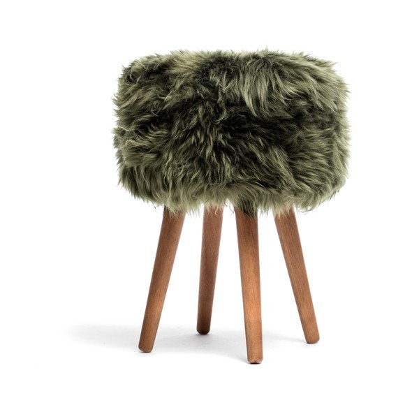 Stolička s tmavě zeleným sedákem z ovčí kožešiny Royal Dream, ⌀ 30 cm
