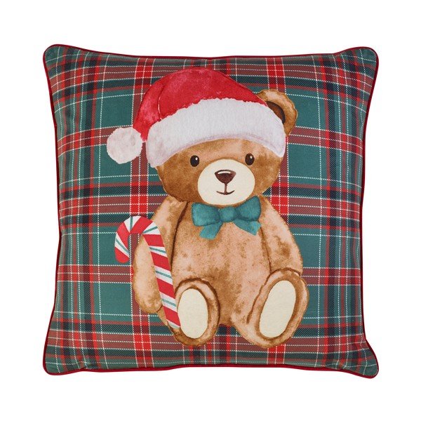 Dekorační polštář s vánočním motivem 45x45 cm Christmas Tartan Teddy Bear – Catherine Lansfield