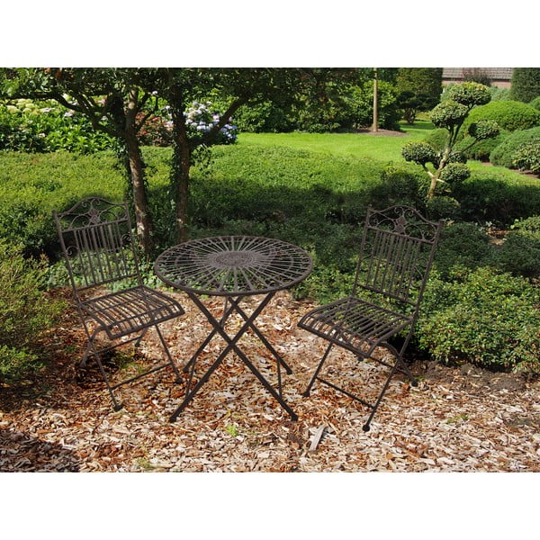 Tmavě hnědý kovový zahradní jídelní set pro 2 – Garden Pleasure-image-2