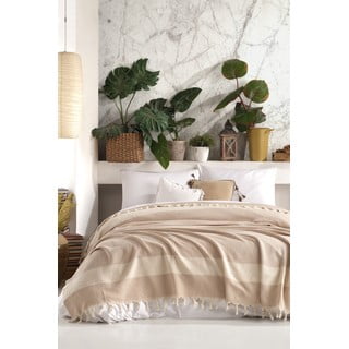Béžový bavlněný přehoz přes postel Viaden Şeritli, 200 x 230 cm