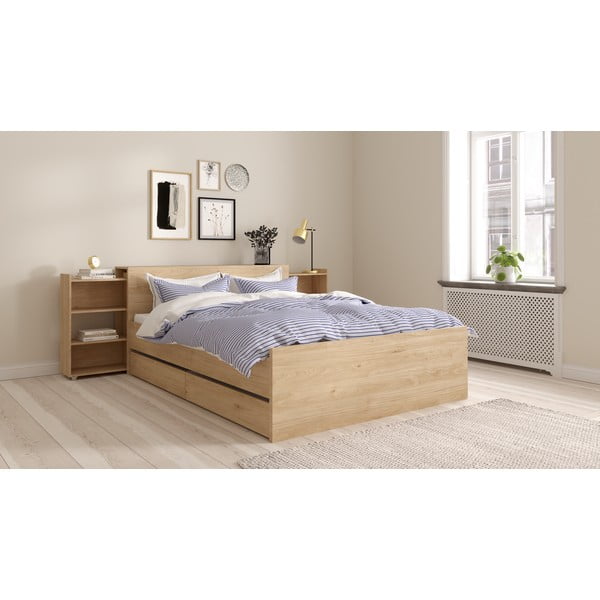 Dvoulůžková postel v dekoru dubu bez roštu 140x200 cm v přírodní barvě Naia – Tvilum-image-2