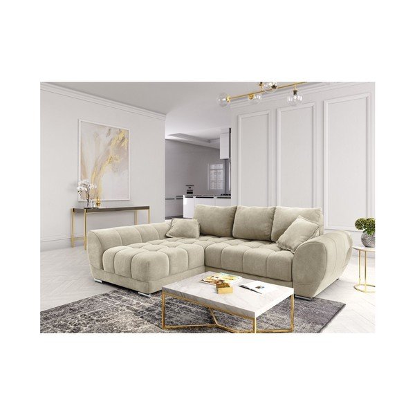 Béžová rozkládací rohová pohovka se sametovým potahem Windsor & Co Sofas Nuage, levý roh-image-1