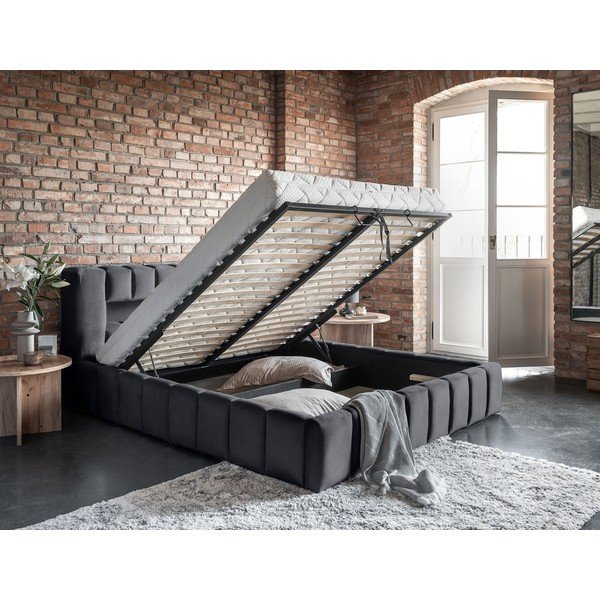 Šedá čalouněná dvoulůžková postel s úložným prostorem s roštem 180x200 cm Lamica – ELTAP-image-4