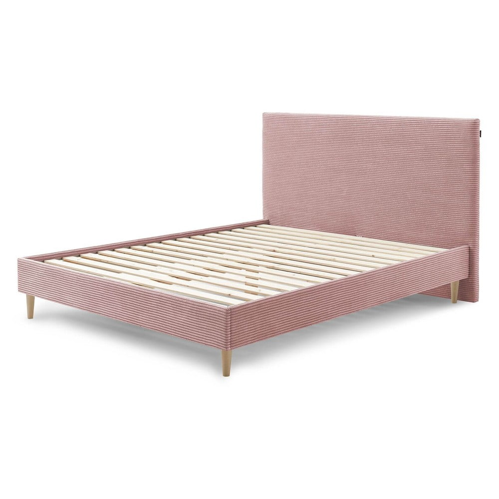 Růžová manšestrová dvoulůžková postel Bobochic Paris Anja Light, 180 x 200 cm