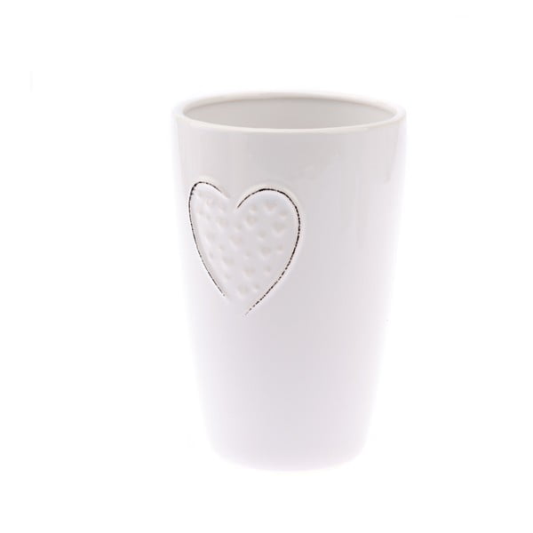 Bílá keramická váza Dakls Hearts Dots, výška 18,3 cm