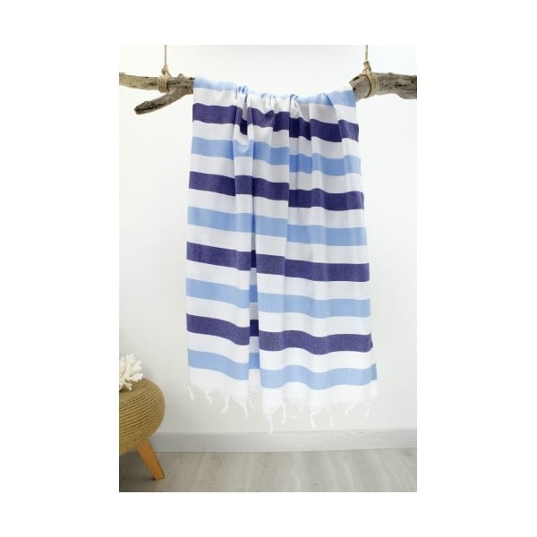 Bílo-modrá pruhovaná Hammam osuška Rainbow Style, 100 x 180 cm