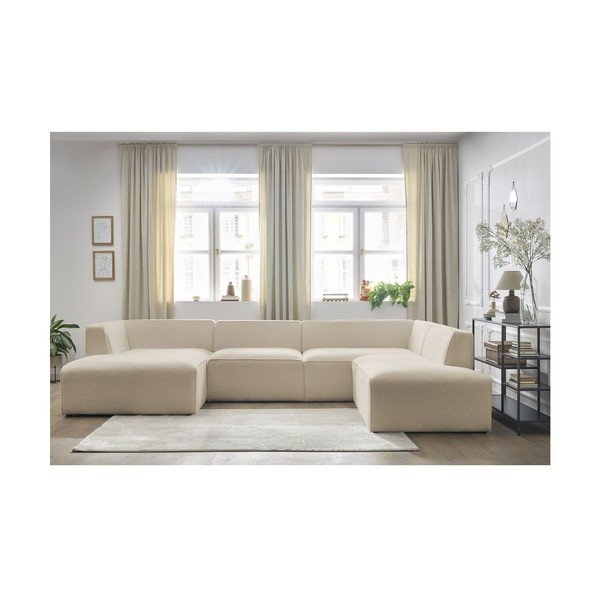 Béžová modulární rohová pohovka z textilie bouclé (pravý roh/do "U") Megeve – Bobochic Paris-image-1