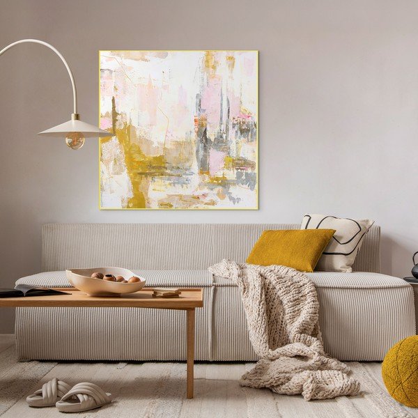 Tištěný/s ručně malovanými prvky obraz s rámem/na plátně 102x102 cm New Age Yellow – Malerifabrikken-image-1