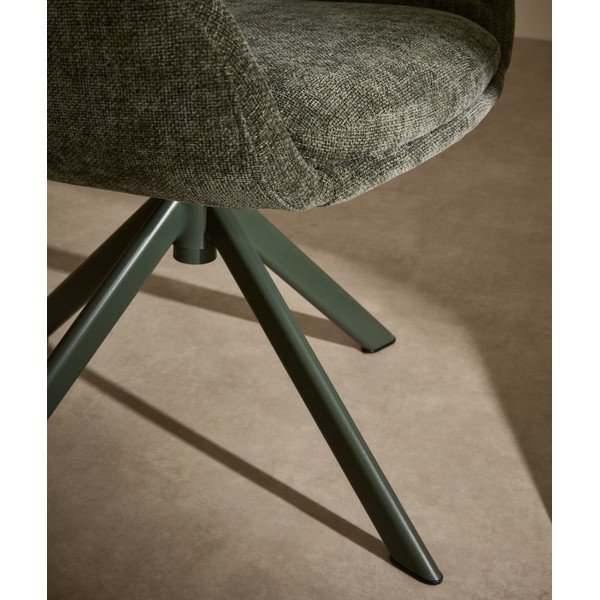 Tmavě zelené čalouněné jídelní křeslo s područkami Lexa – Kave Home-image-2