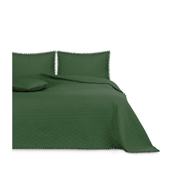 Lahvově zelený přehoz na postel AmeliaHome Meadore, 200 x 220 cm