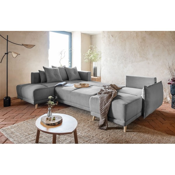 Šedá manšestrová rozkládací rohová pohovka (levý roh/do "U") Lazy Lukka – Miuform-image-1