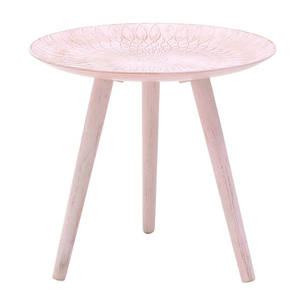 Růžový odkládací stolek z březového dřeva InArt Antique, ⌀ 44 cm