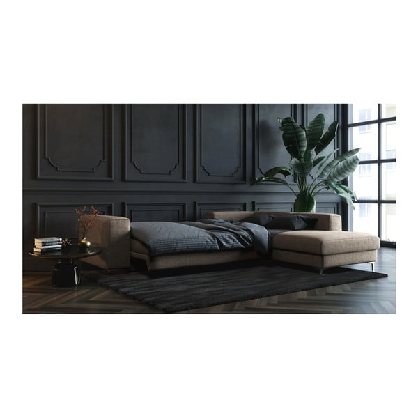 Tmavě béžová rozkládací rohová pohovka Devichy Rothe, pravý roh-image-4