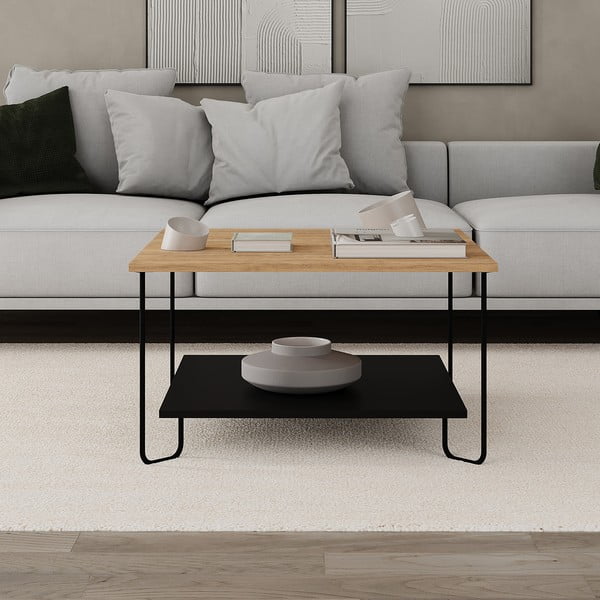 Konferenční stolek s deskou v dubovém dekoru v černo-přírodní barvě 80x80 cm Tonka – Marckeric-image-4