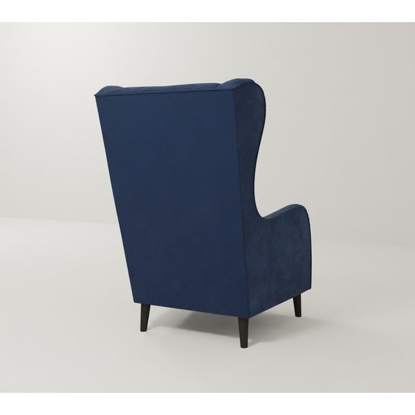 Tmavě modré sametové křeslo ušák Carole – Ropez-image-2