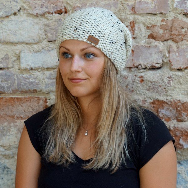 Béžová ručně pletená čepice DOKE Tweed-image-1