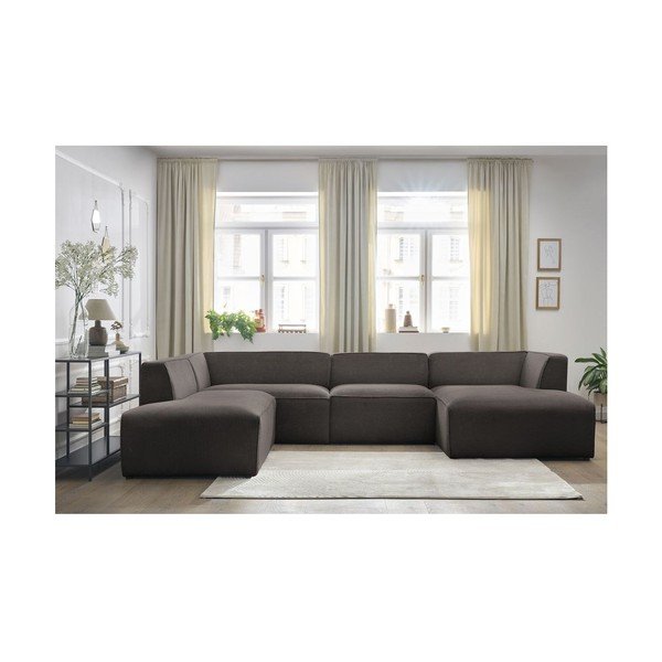 Hnědá manšestrová modulární rohová pohovka (levý roh/do "U") Megeve – Bobochic Paris-image-4