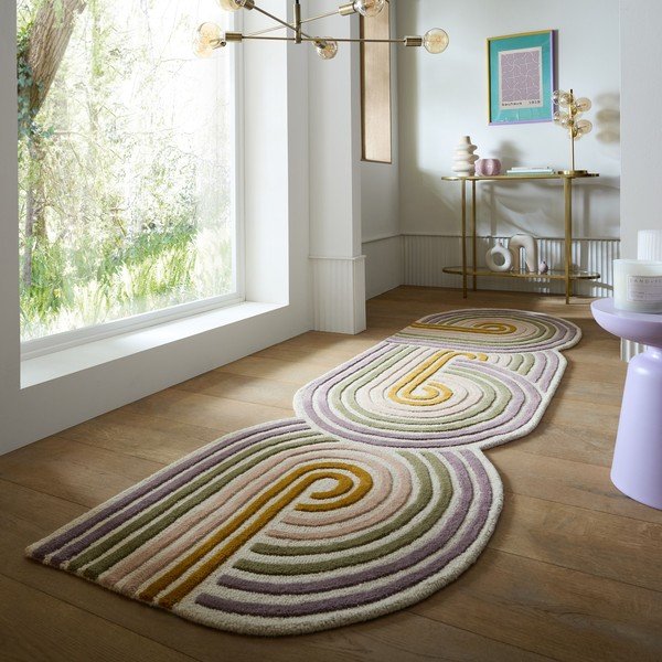 Zelený ručně tkaný vlněný běhoun 80x300 cm Spiral Shaped  – Flair Rugs-image-1