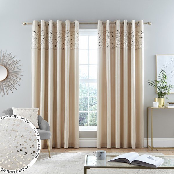 Béžové závěsy v sadě 2 ks 168x229 cm Glitzy Sequin – Catherine Lansfield-image-4