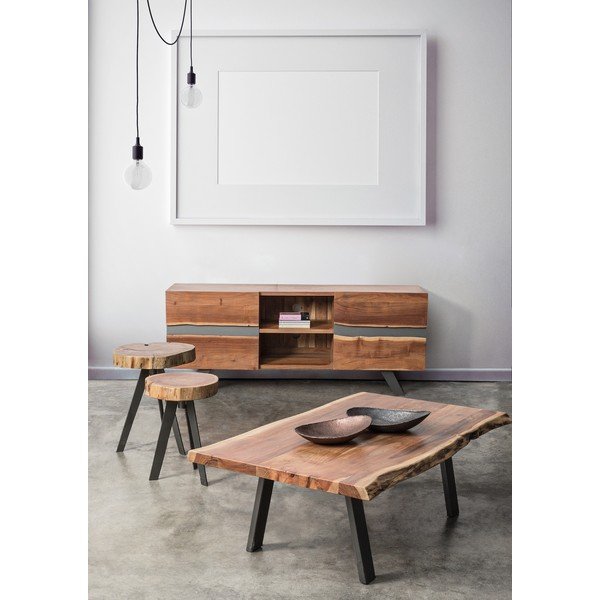 Černý/v přírodní barvě konferenční stolek s deskou z akácie 65x115 cm Aron – Bizzotto-image-1