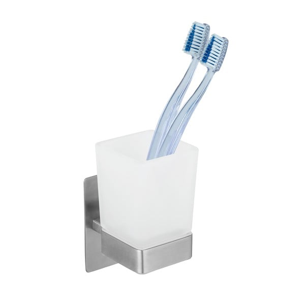Samodržící skleněný kelímek na zubní kartáčky v matně stříbrné barvě Genova – Wenko