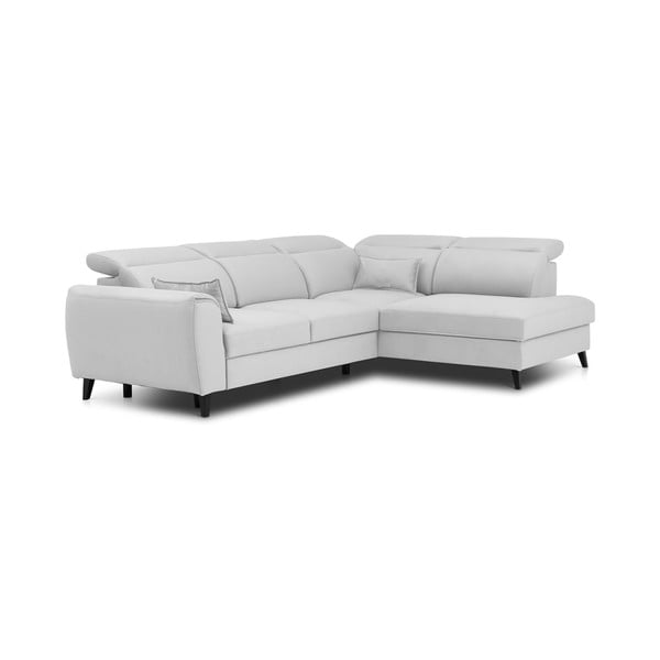 Bílá sametová rozkládací/s úložným prostorem rohová pohovka (pravý roh/do L) Noble – ELTAP-image-2