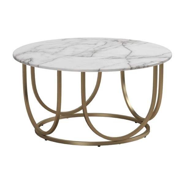 Bílý/ve zlaté barvě kulatý konferenční stolek s deskou v dekoru mramoru ø 79 cm Gwyneth – CosmoLiving by Cosmopolitan-image-1