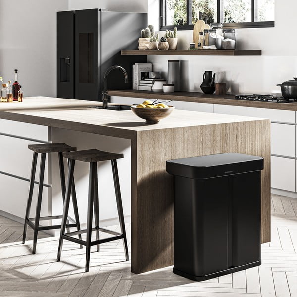 Matně černý ocelový bezdotykový odpadkový koš na tříděný odpad 58 l – simplehuman-image-1