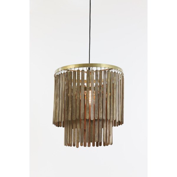 Hnědé závěsné svítidlo s dřevěným stínidlem Gularo – Light & Living-image-1
