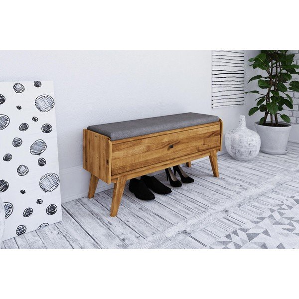 Lavice s úložným prostorem z dubového dřeva se světle šedým sedákem Retro - The Beds-image-1