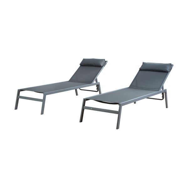 Šedé kovové zahradní lehátko v sadě 2 ks Bari - Rojaplast-image-3