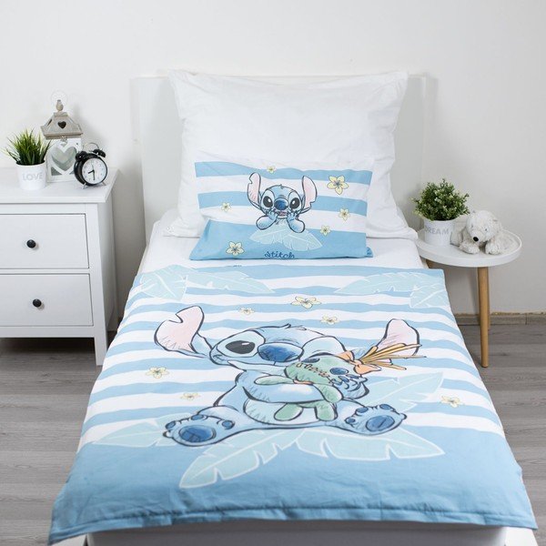 Světle modré bavlněné dětské povlečení do postýlky 100x135 cm Lilo & Stitch "Tropical Hugs" – Jerry Fabrics-image-1