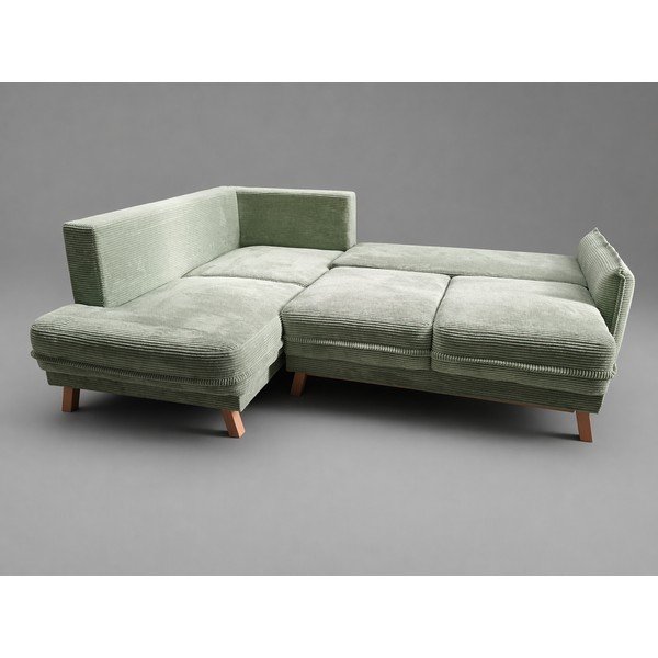 Světle zelená manšestrová rozkládací/s úložným prostorem rohová pohovka (levý roh/do L) Tori - II. jakost – Bonami Selection-image-2