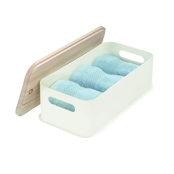 Bílý úložný box s víkem ze dřeva paulownia iDesign Eco Handled, 21,3 x 43 cm-image-3